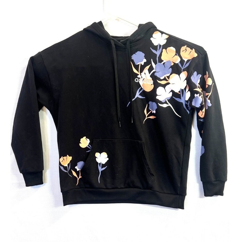 Adidas Floral Graphic Hoodie , large, kangaroo pocket, 100% cotton